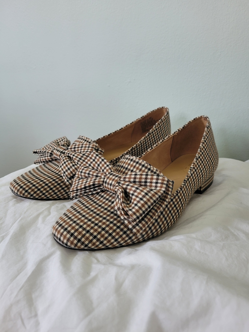 J. Crew Houndstooth Bow Pointed-Toe Flats in Brown and Black 9.5